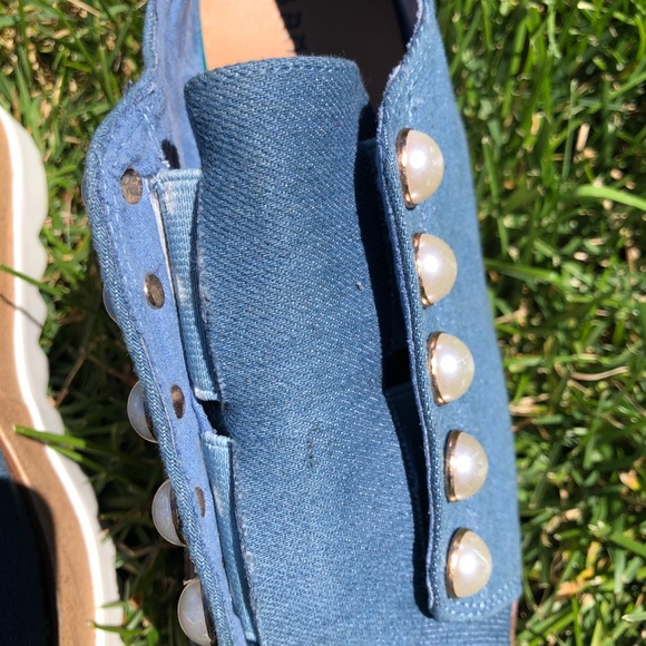 Bamboo Platform Denim Pearl Slip On Shoes Size 5.5 - Picture 7 of 8